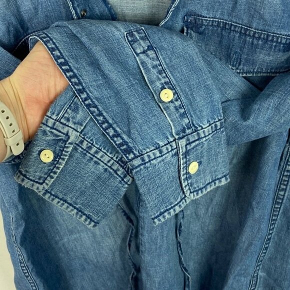 Madewell Denim Lace-Up Shirt Chester Wash Chambray Blue‎ Size Small Popover Boho - Picture 6 of 8